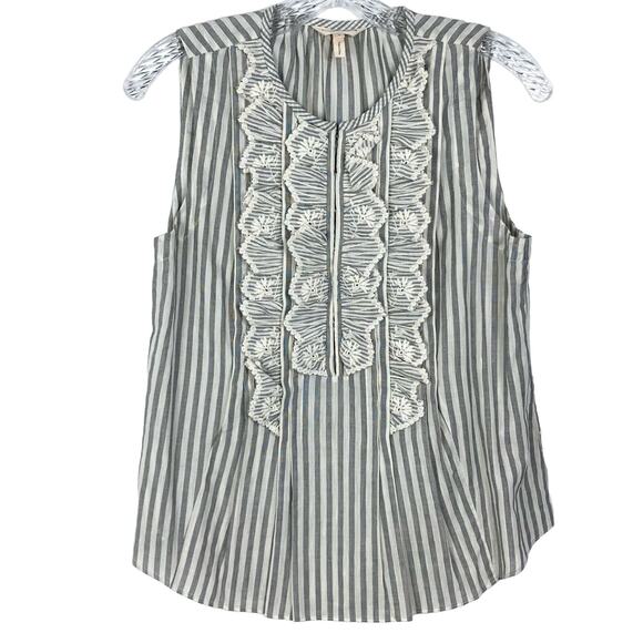 NWOT REBECCA TAYLOR Top 2 Striped Ruffle Eyelet Bib Sleeveless - Picture 2 of 7